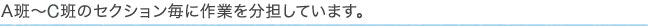 A班～D班のセクション毎に作業を分担しています。